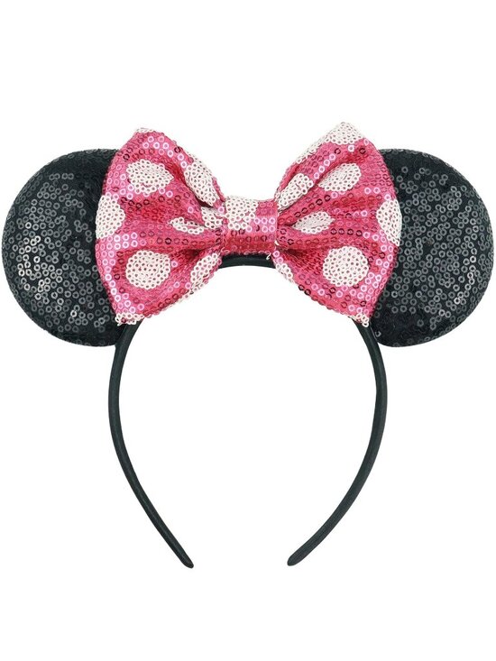 Women\'s Hot Pink Polyester Sequin Bow Mickey Mouse Headband Hair Accessory